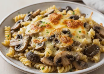 Mushroom Pasta with Melted Cheese