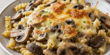 Mushroom Pasta with Melted Cheese